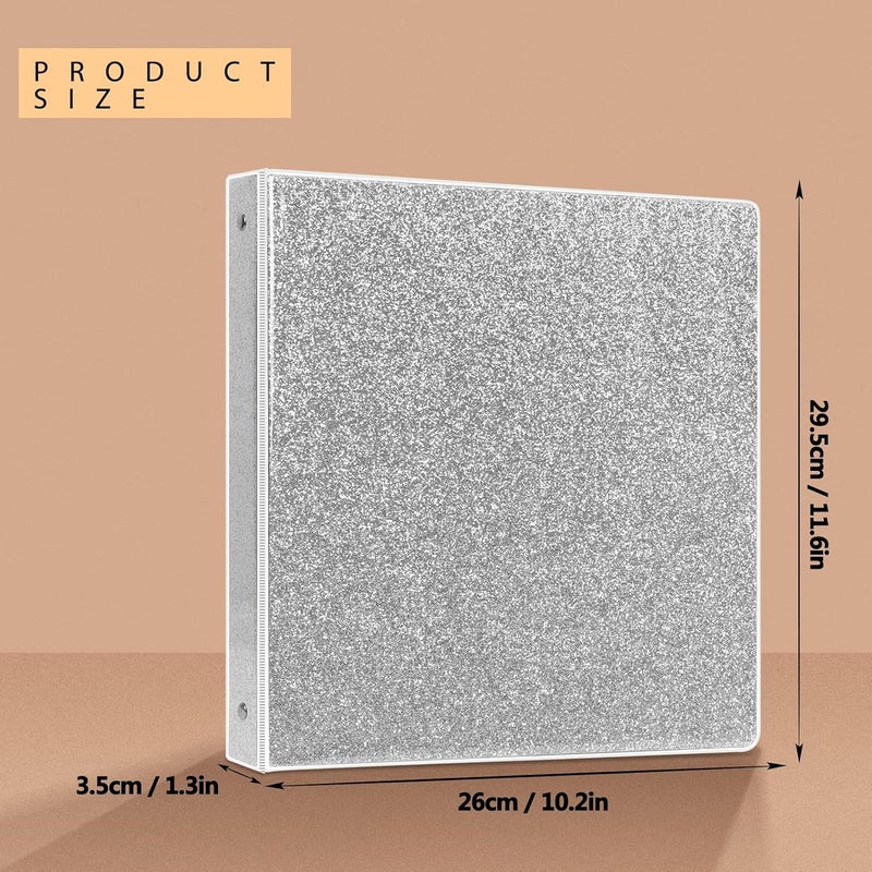 Nature Touch 3 Ring Binder, Glitter 1 Inch Organizer (10.5'' x 11.5'') Holds 8.5’’ x 11’’ Letter Size 300 Pages, Waterproof Durable View Binder, 1 Pack, Silver - Image 2